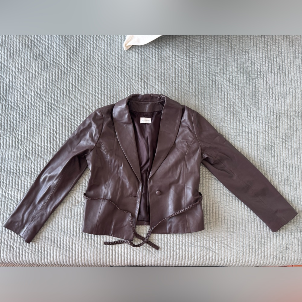 RODIER Lambskin Leather Jacket Braided Belt Color PRUNE